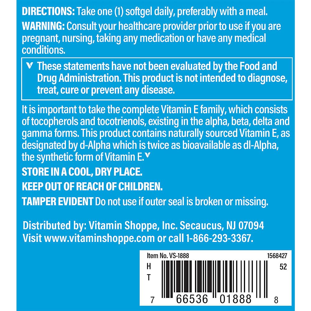 The Vitamin Shoppe Vitamin E 400 IU Softgel, 120 Count