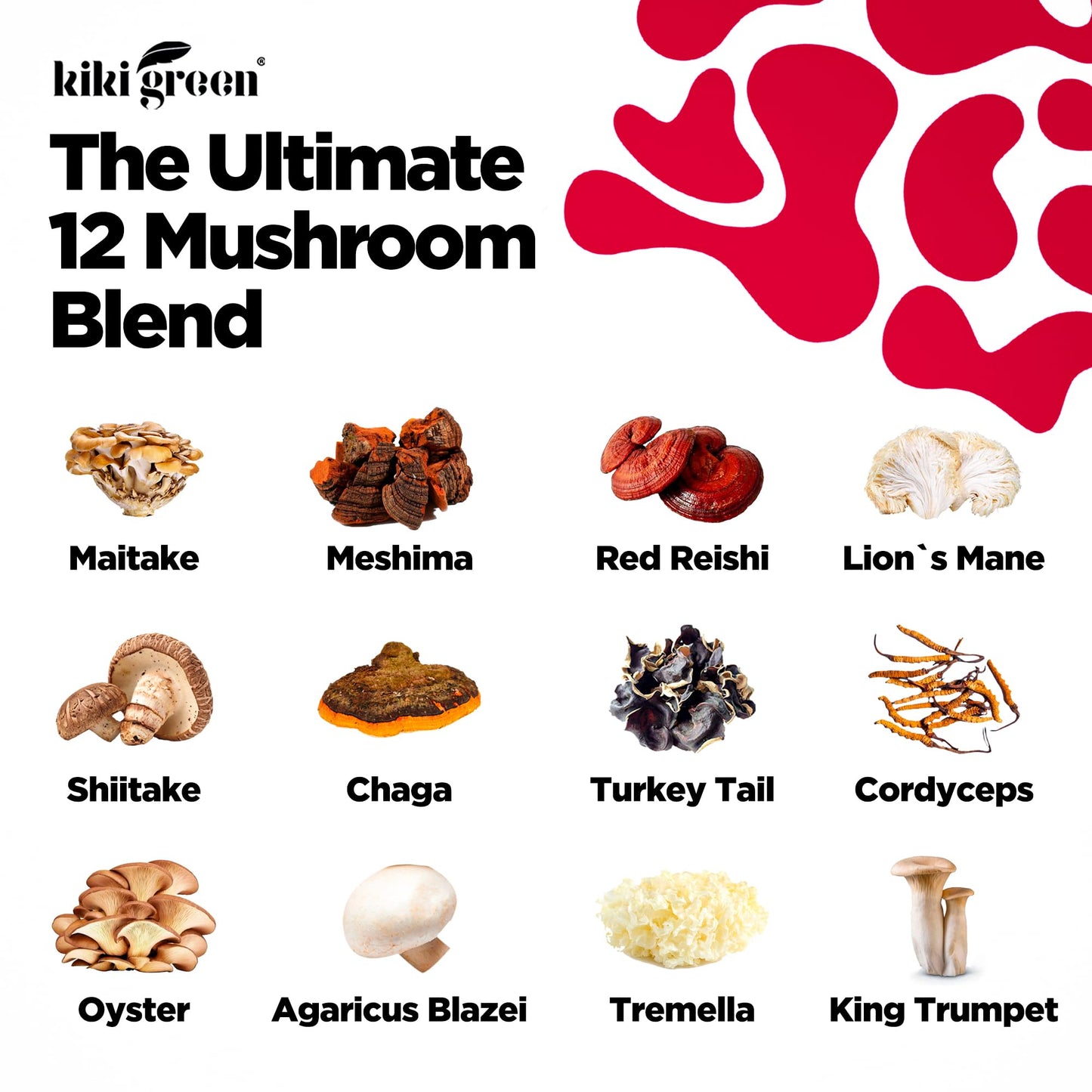 KIKI Green 12 Mushroom Supplement Gummies 60 Gummies