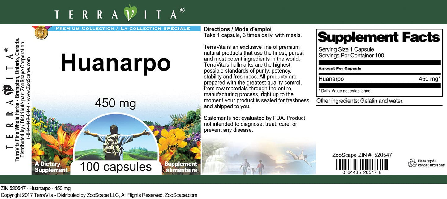 Terravita Huanarpo 450 mg Capsules, 300 Count