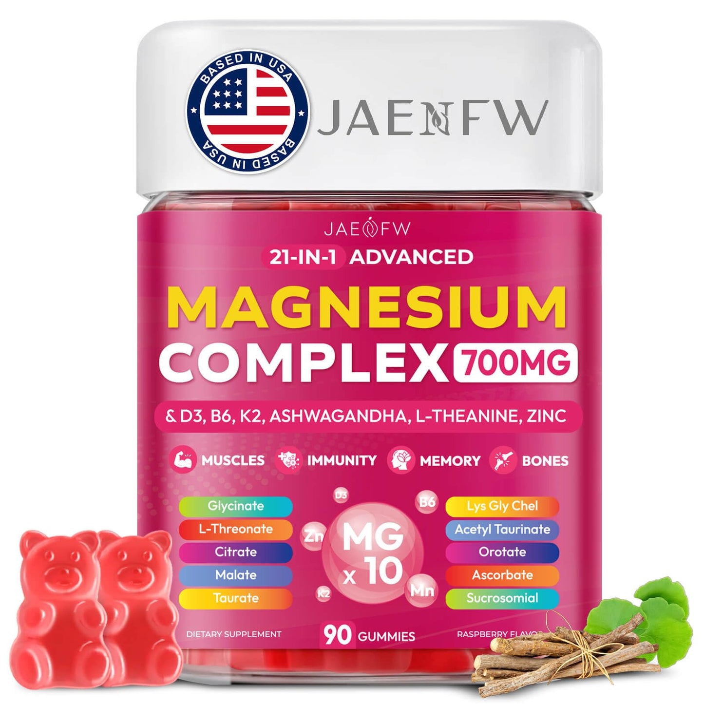 JAENFW Magnesium Glycinate Gummies 700MG 90 Count