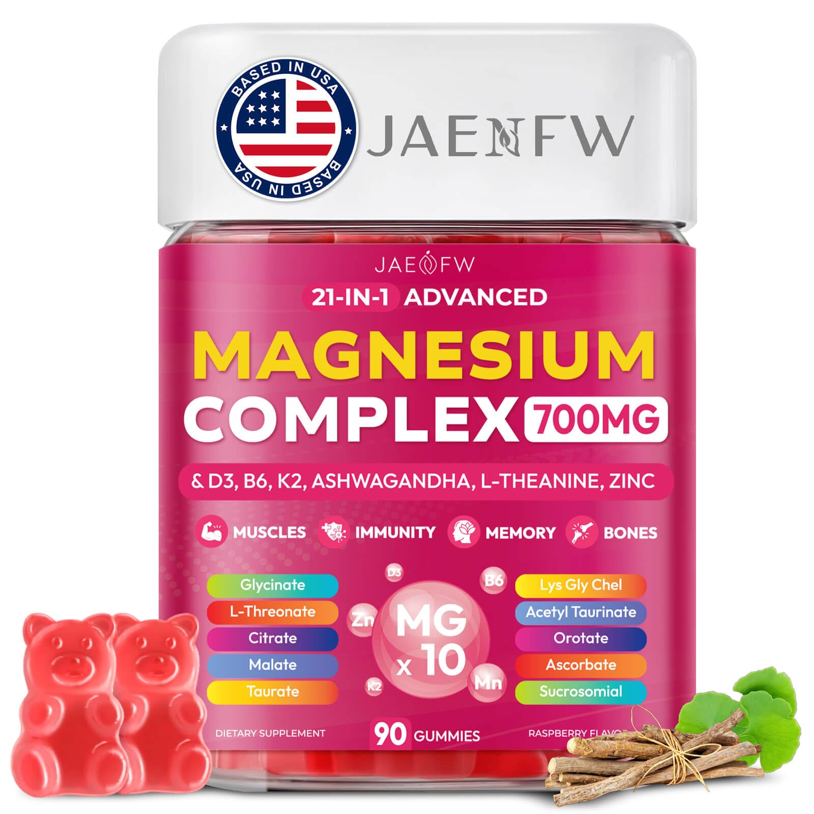 JAENFW Magnesium Glycinate Gummies 700MG 90 Count