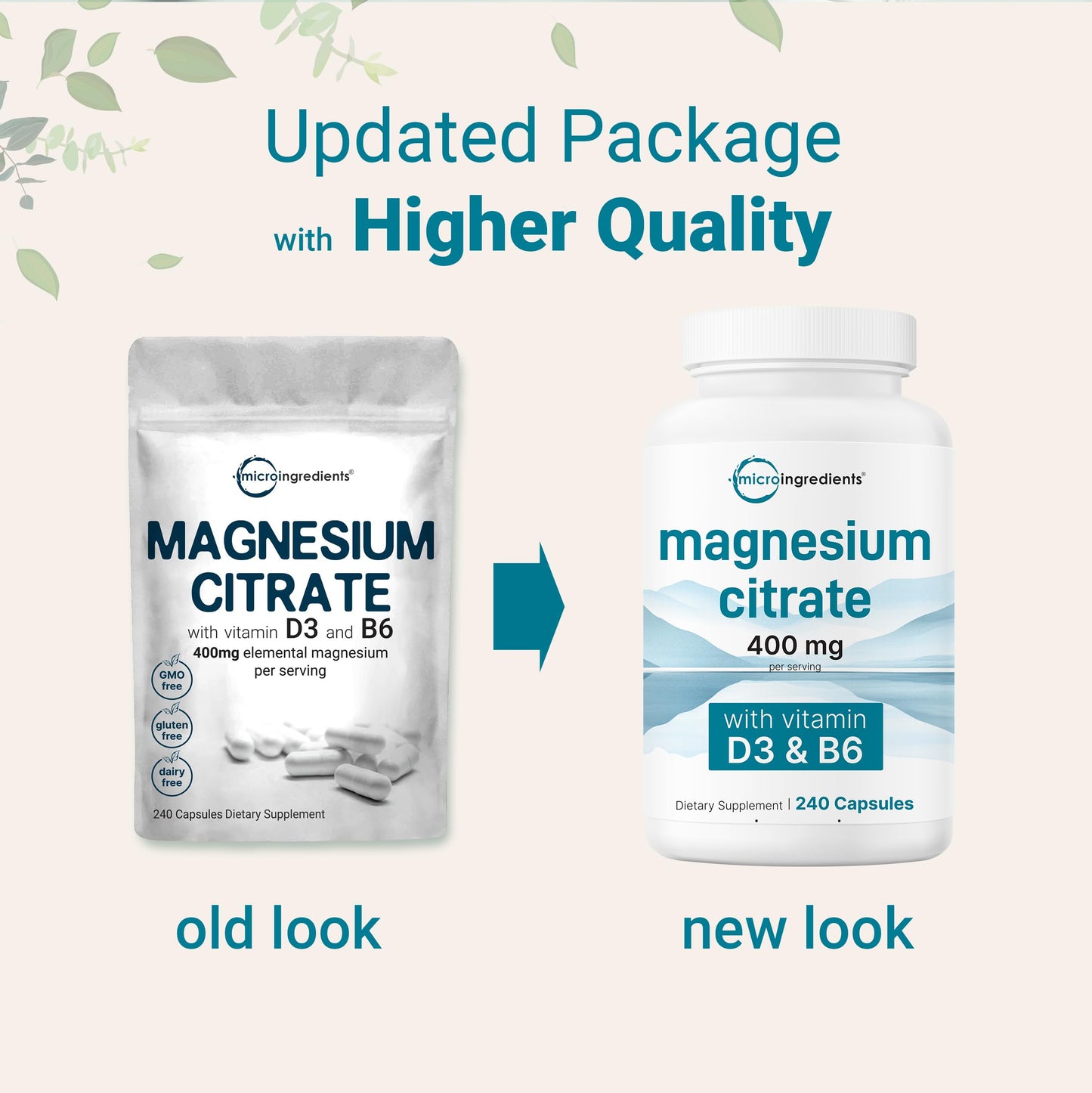 Micro Ingredients Magnesium Citrate 400mg with Vitamin D3 1000IU & B6 Capsules 240 Count