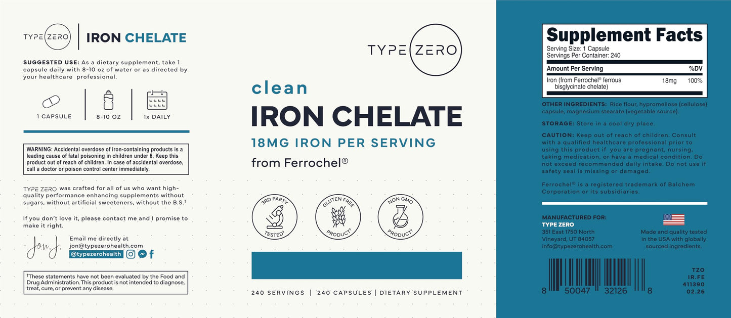 Type Zero Iron Chelate (18mg) Capsules, 240 Count