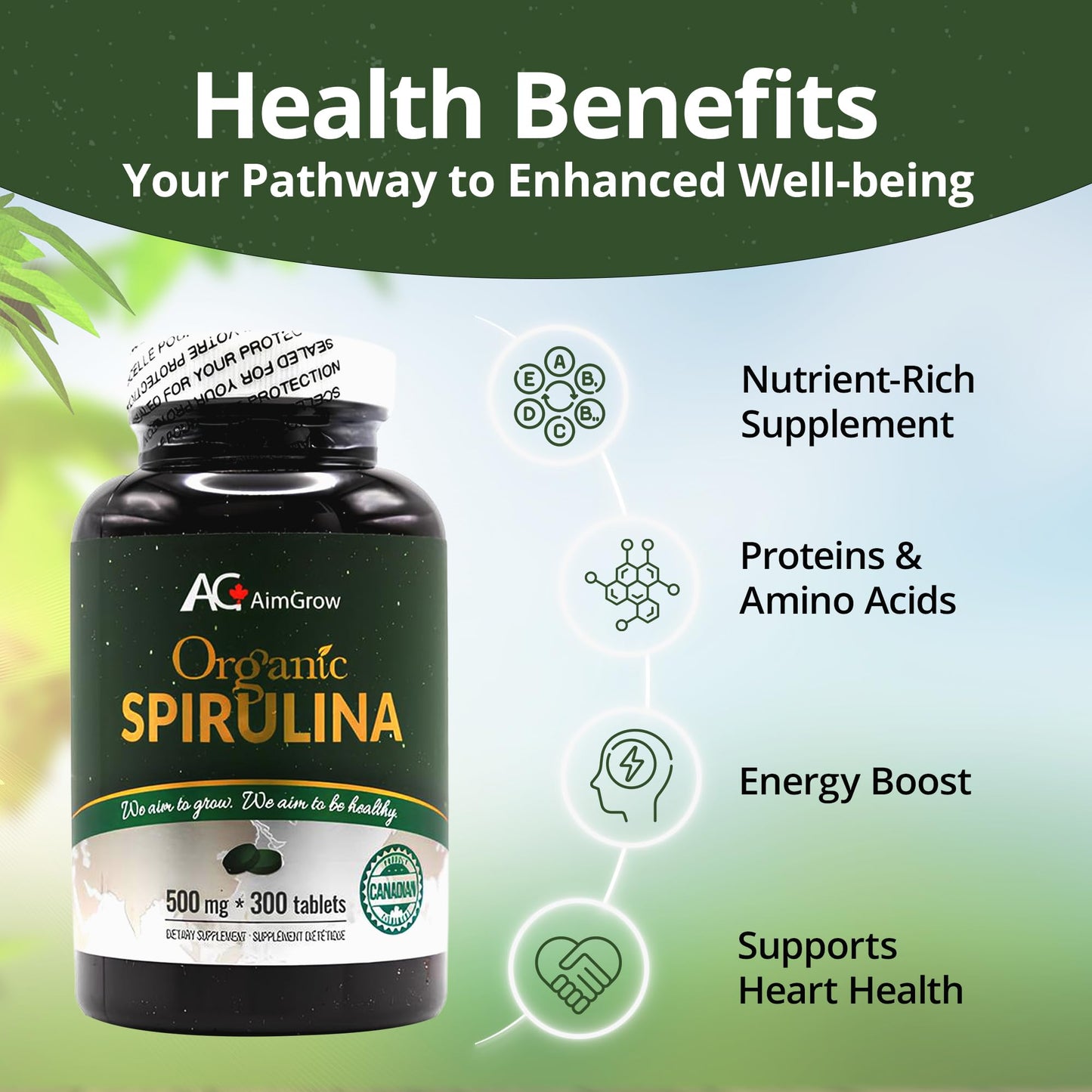 Aimgrow Organic Spirulina Tablets, 300 Tablets