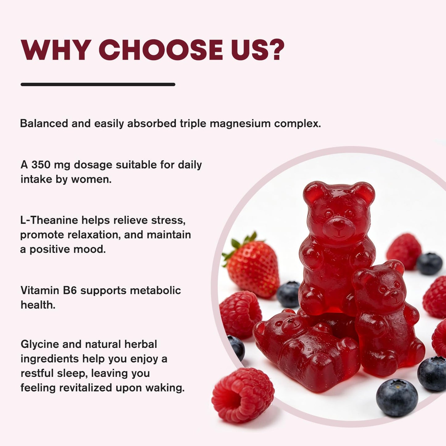 LUCNVEM Magnesium Complex Gummies for Women, Triple Magnesium Complex with Glycinate, Malate & Taurate, 350 mg, 60 Count