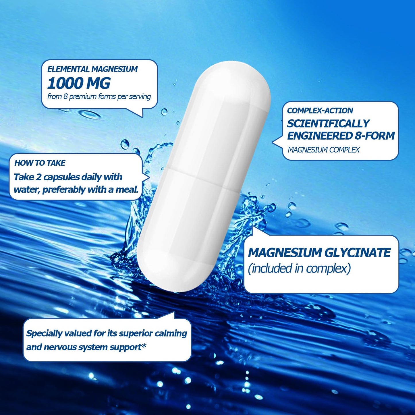 DailyWhole Magnesium Glycinate 8in1 Complex Capsule, 90 Capsules