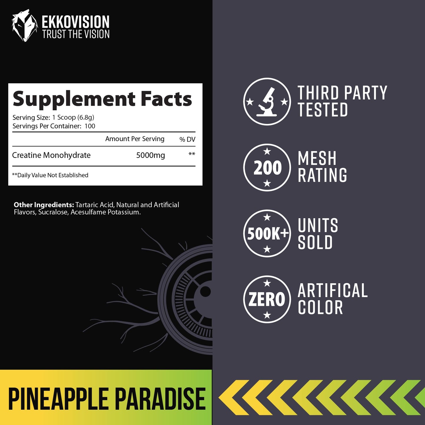 Ekkovision Creatine Monohydrate Powder Pineapple Paradise, 100 Servings