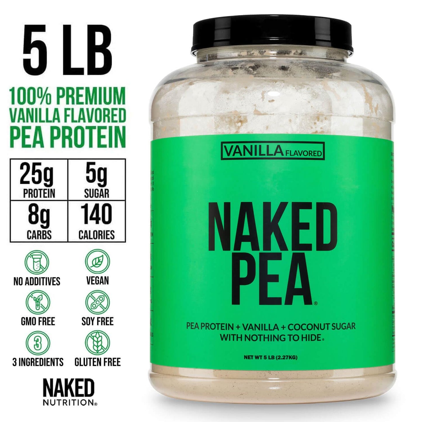 NAKED Pea Protein Isolate Powder, Vanilla, 80 Servings