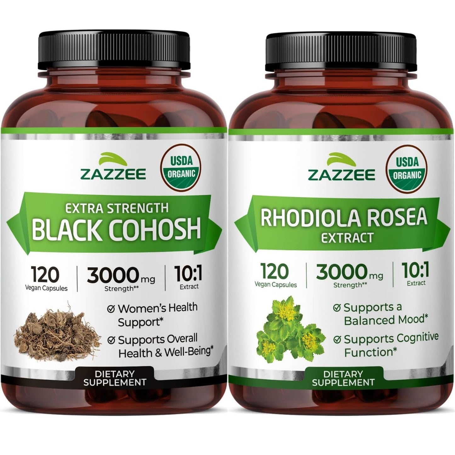Zazzee Rhodiola Rosea and Organic Black Cohosh Capsules, 240 Capsules