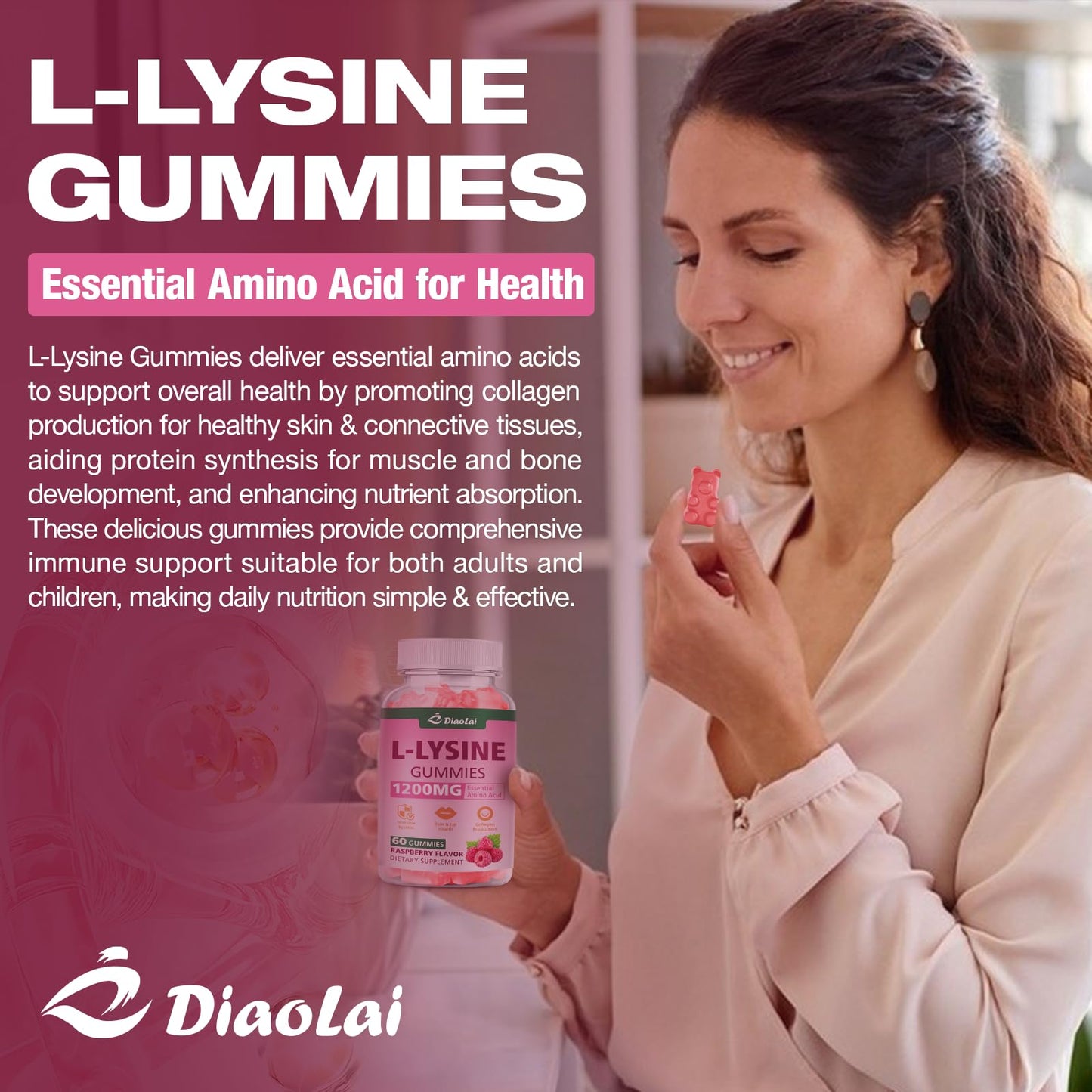 DIAOLAI L-Lysine 1200mg Gummies, 120 Count