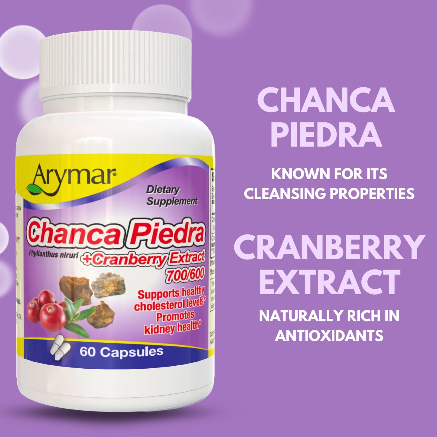 Arymar Chanca Piedra with Cranberry – Herbal Support for Urinary Wellness & Kidney Function, 60 Capsules