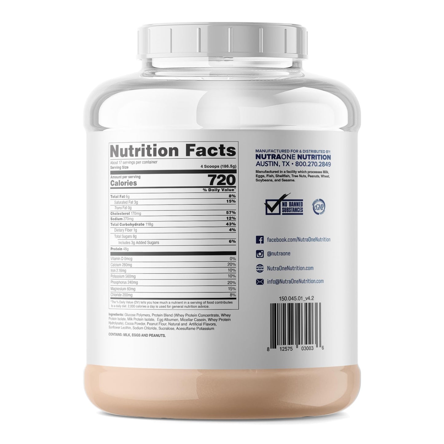 NutraOne Massone Mass Gainer Protein Powder, 112 Servings, Chocolate Peanut Butter Cup