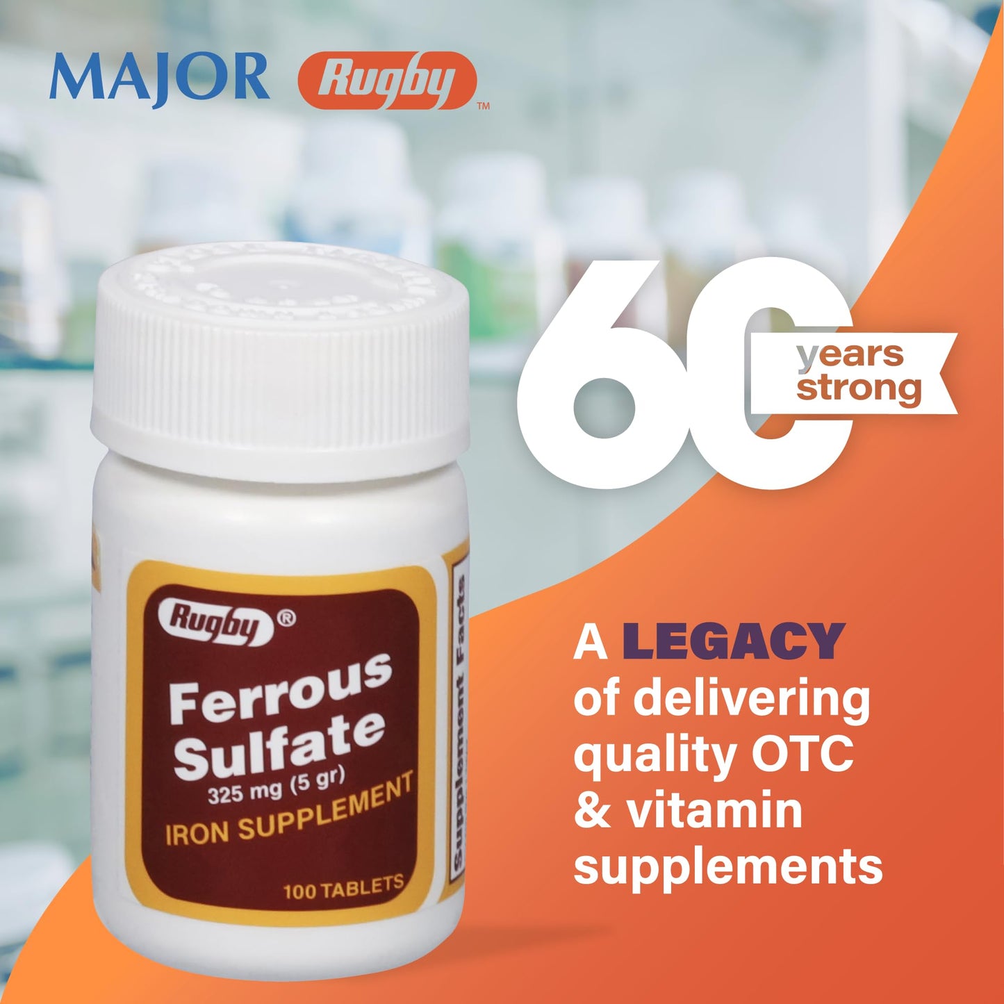 Rugby Laboratories Ferrous Sulfate 325mg Tablets, 100 Count