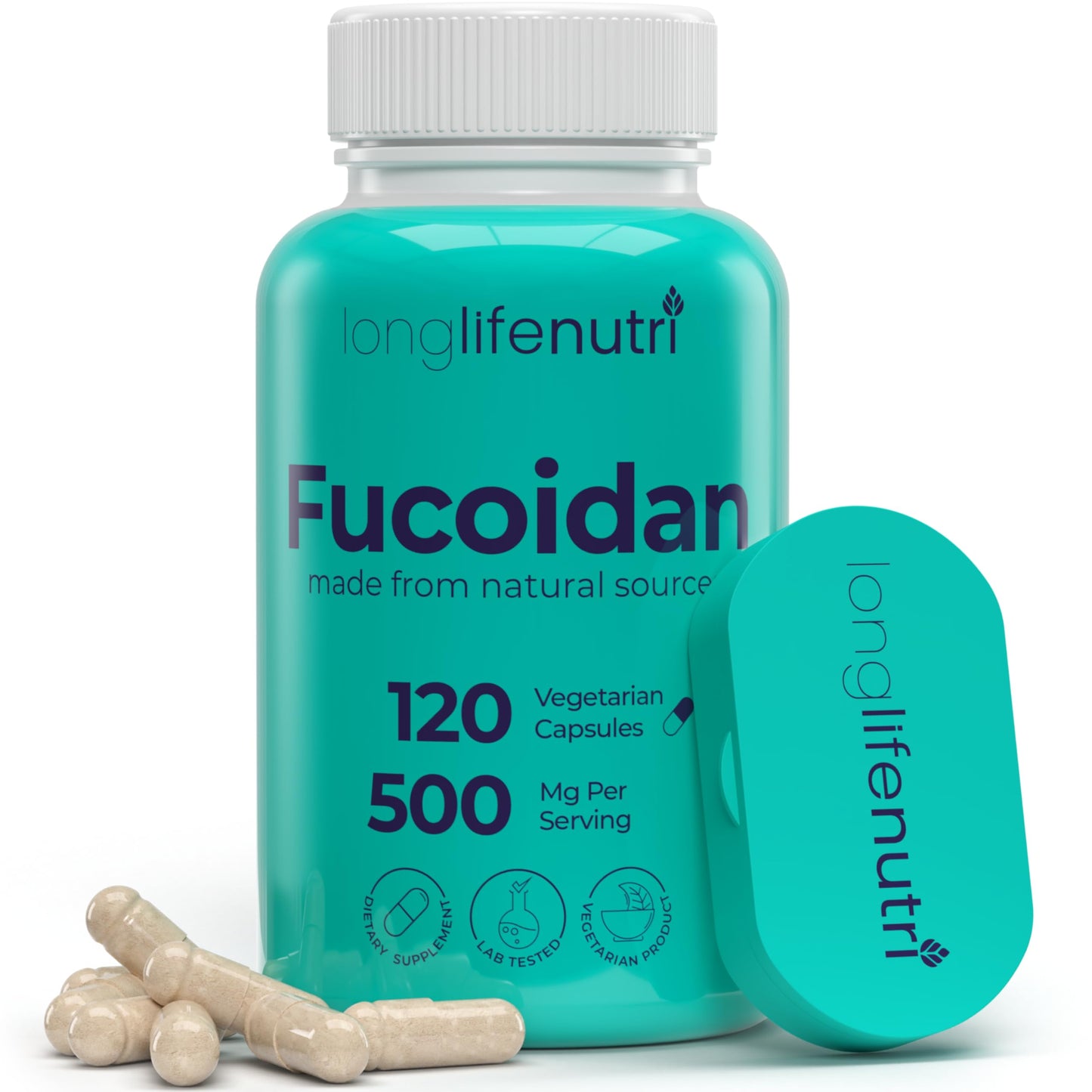 LongLifeNutri Fucoidan 500mg Brown Seaweed Extract Supplement Capsule, 120 Count