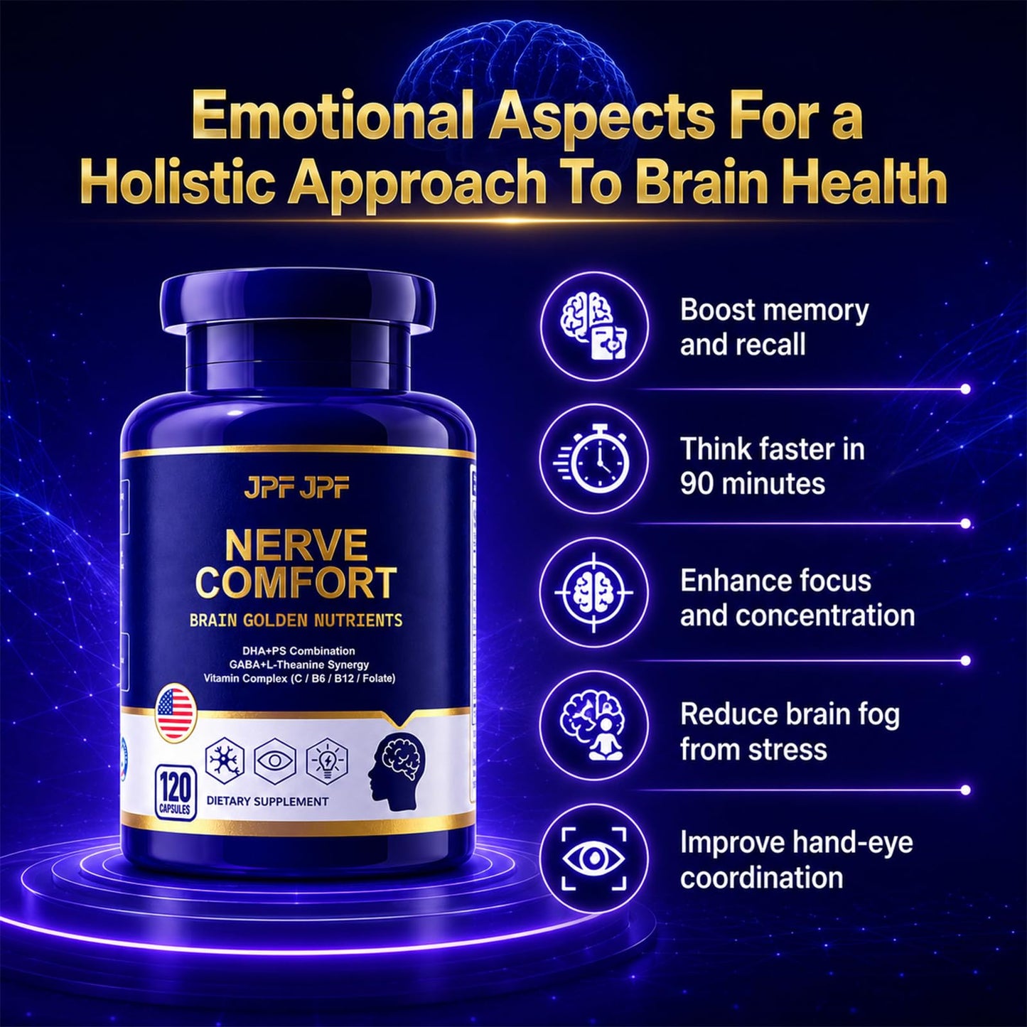 JPFJPF Brain Supplement Memory Focus, 5 in 1 Phosphatidylserine, 120 Capsules