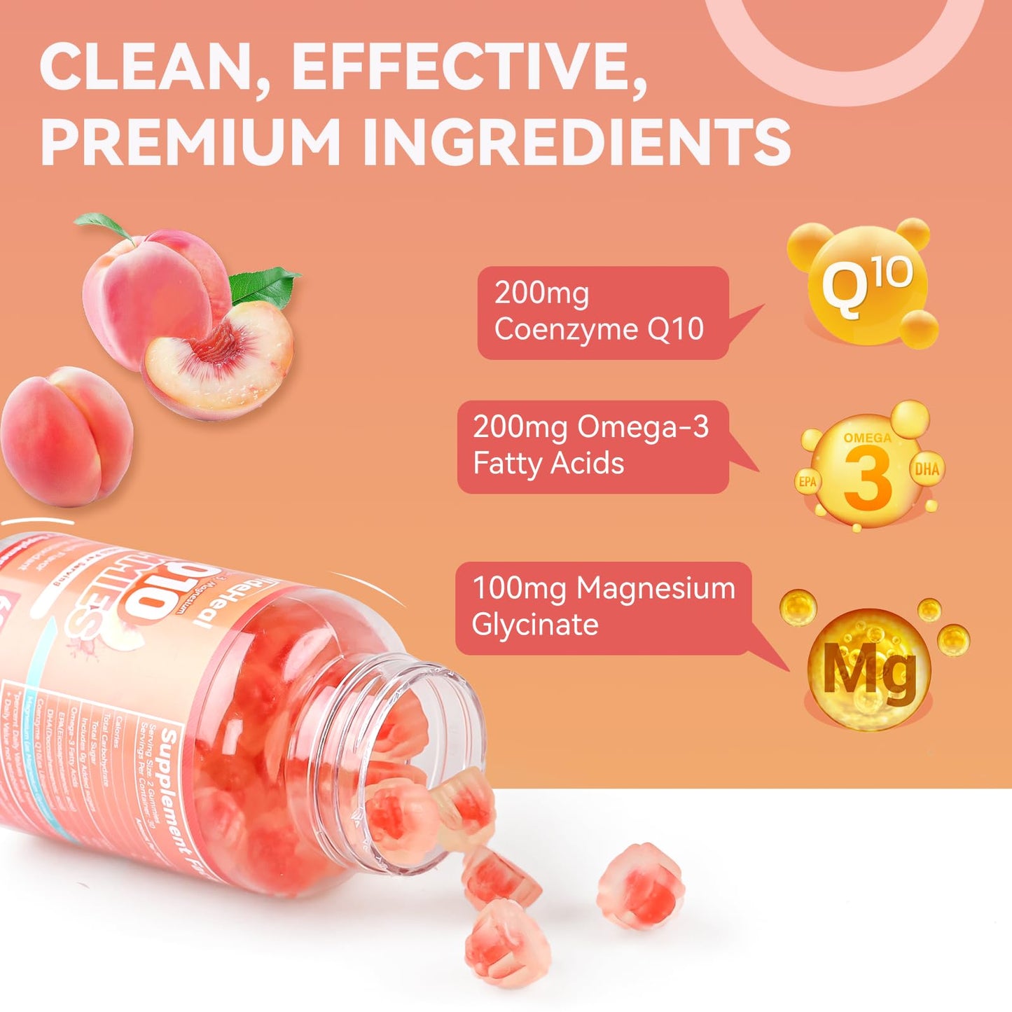 SmildeHeal CoQ10 Gummies 200mg with Omega-3, EPA + DHA & Magnesium, Vegan - 60 Gummies