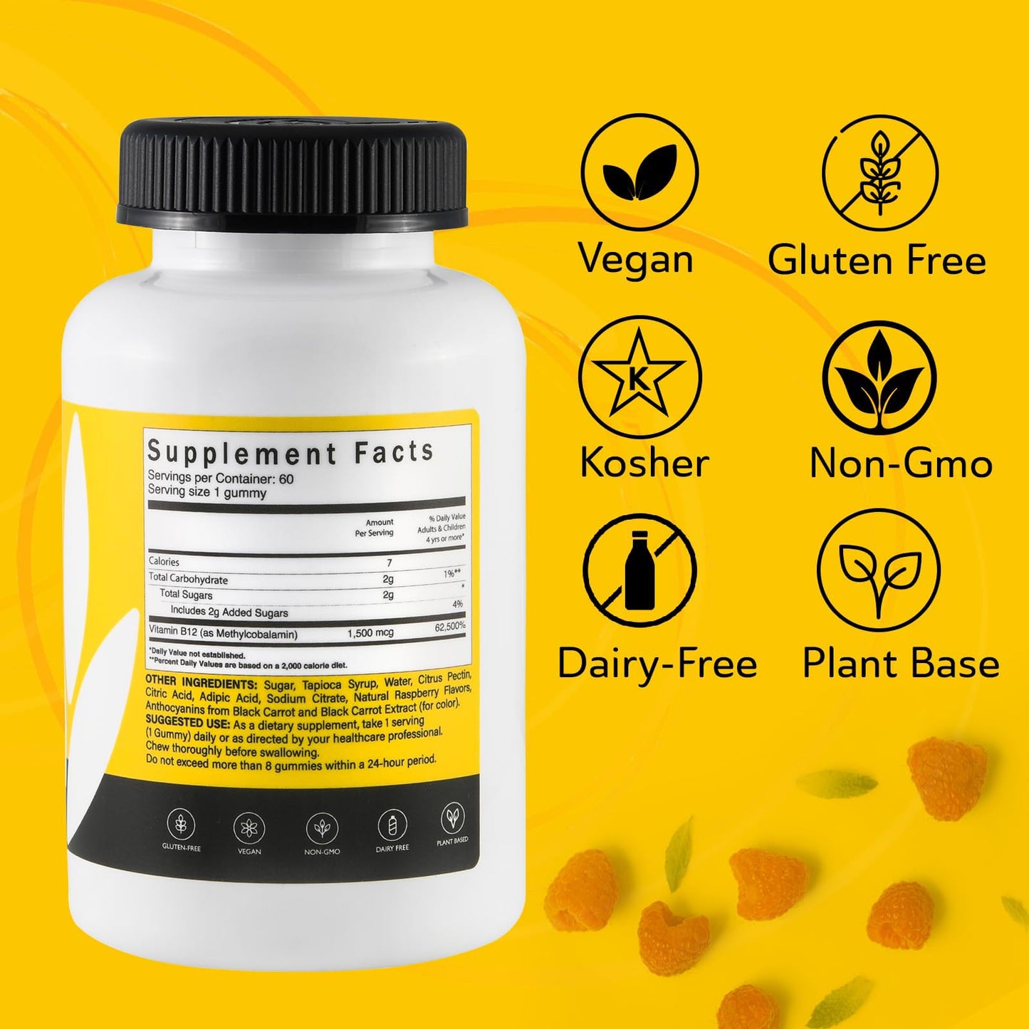 Pure Formulated Vegan Calcium with Vitamin D3 1000 IU, Strong Bones & Teeth Support, Gummy Chewable, 60 Gummies