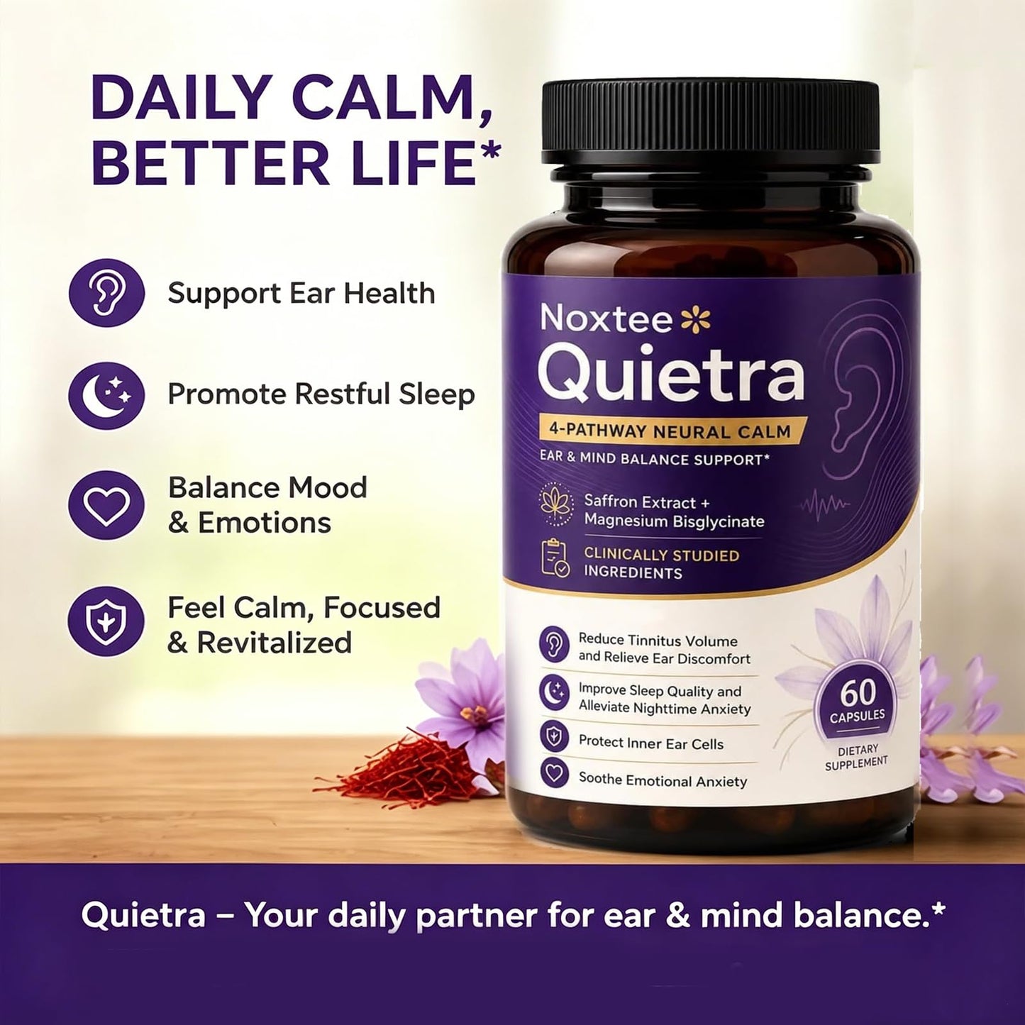 HER+ Cyperus Noxtee Quietra Ear Health Support Capsules, 60 Count