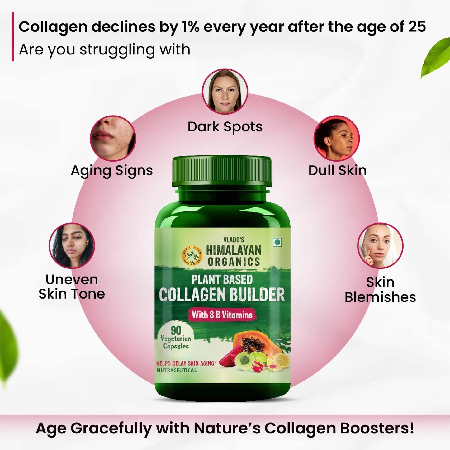 Himalayan Organics Organic Collagen Builder for Hair and Skin with Biotin and Vitamin C 90 Veg Capsules