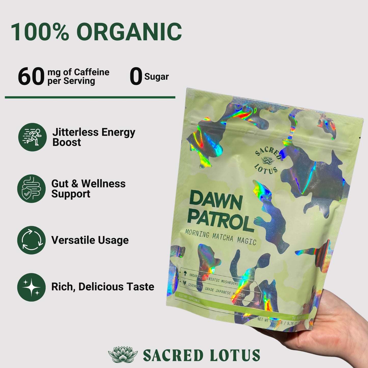 Sacred Lotus Dawn Patrol Morning Mushroom Matcha Magic Powder 30 Servings