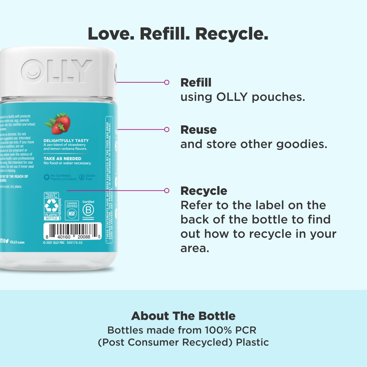 OLLY Goodbye Stress Gummy, GABA, L-Theanine, Lemon Balm, Stress Relief Supplement, Berry, 60 Count
