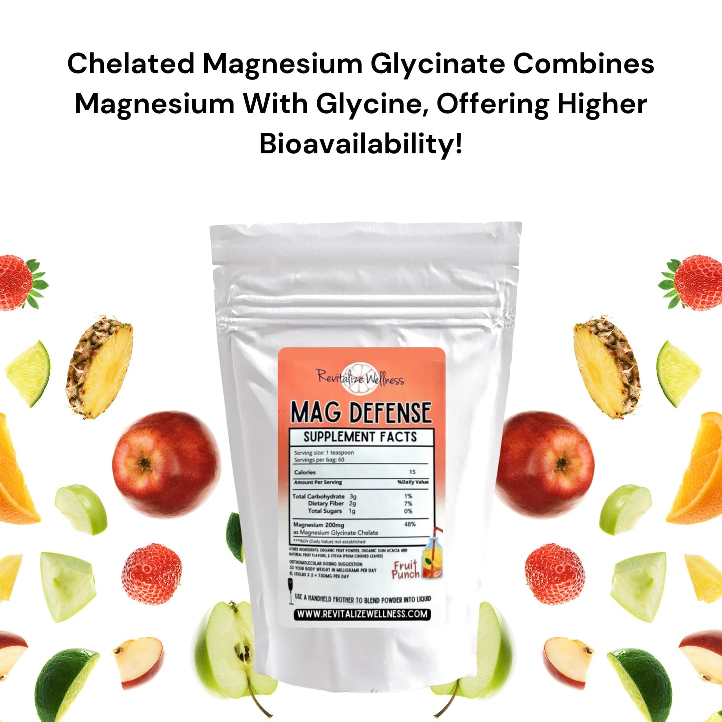 Revitalize Wellness Mag Defense Powder Magnesium Glycinate Chelate 200 mg, 6.75 Ounce