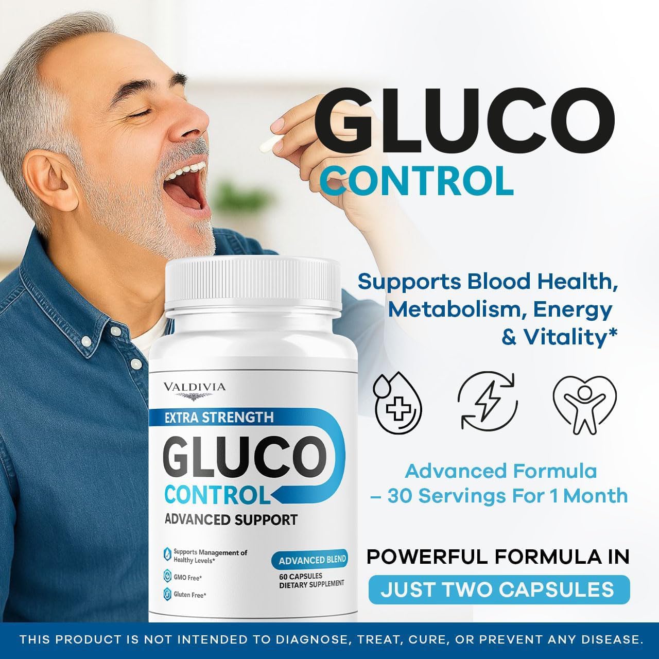 Valdivia Gluco Control GlucoControl Capsules Advanced Support Supplement All Natural Premium Formula Blood Support Multivitamin for Overall Health & Wellness, 180 Capsules