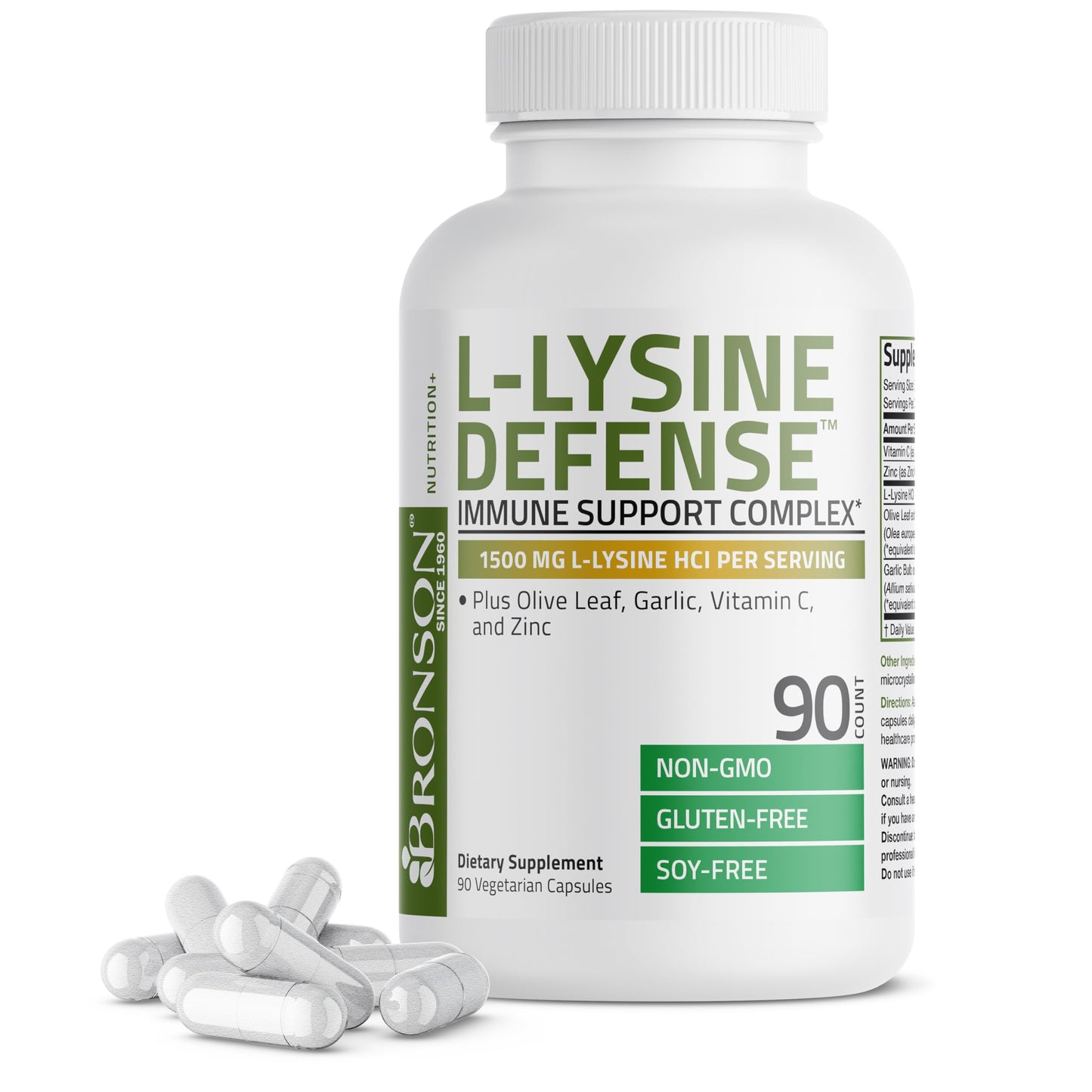 Bronson L-Lysine Defense Immune Support Complex 1500 mg Capsules, 90 Count