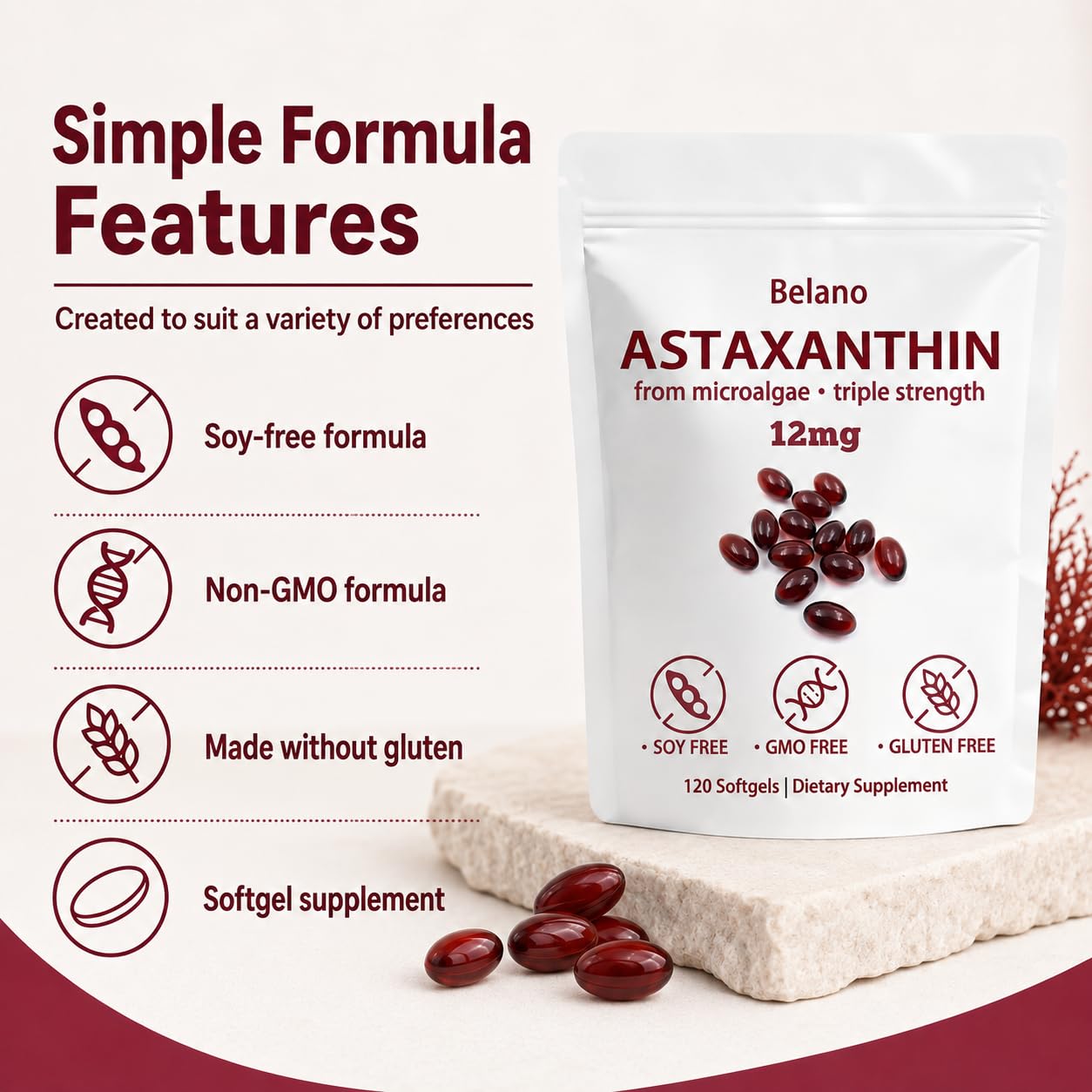 BELANO Nuvapure Astaxanthin 12 mg Softgels, 120 Count