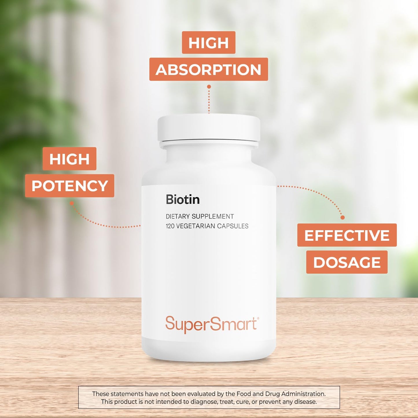 Supersmart Biotin 10,000mcg / 10g per Day (High Potency) Vitamin B7 Biotin Supplement Healthy Hair, Skin & Nails Capsules 120