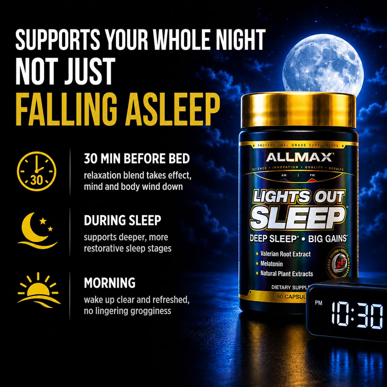 ALLMAX Lights Out Sleep Support Capsules, 60 Count
