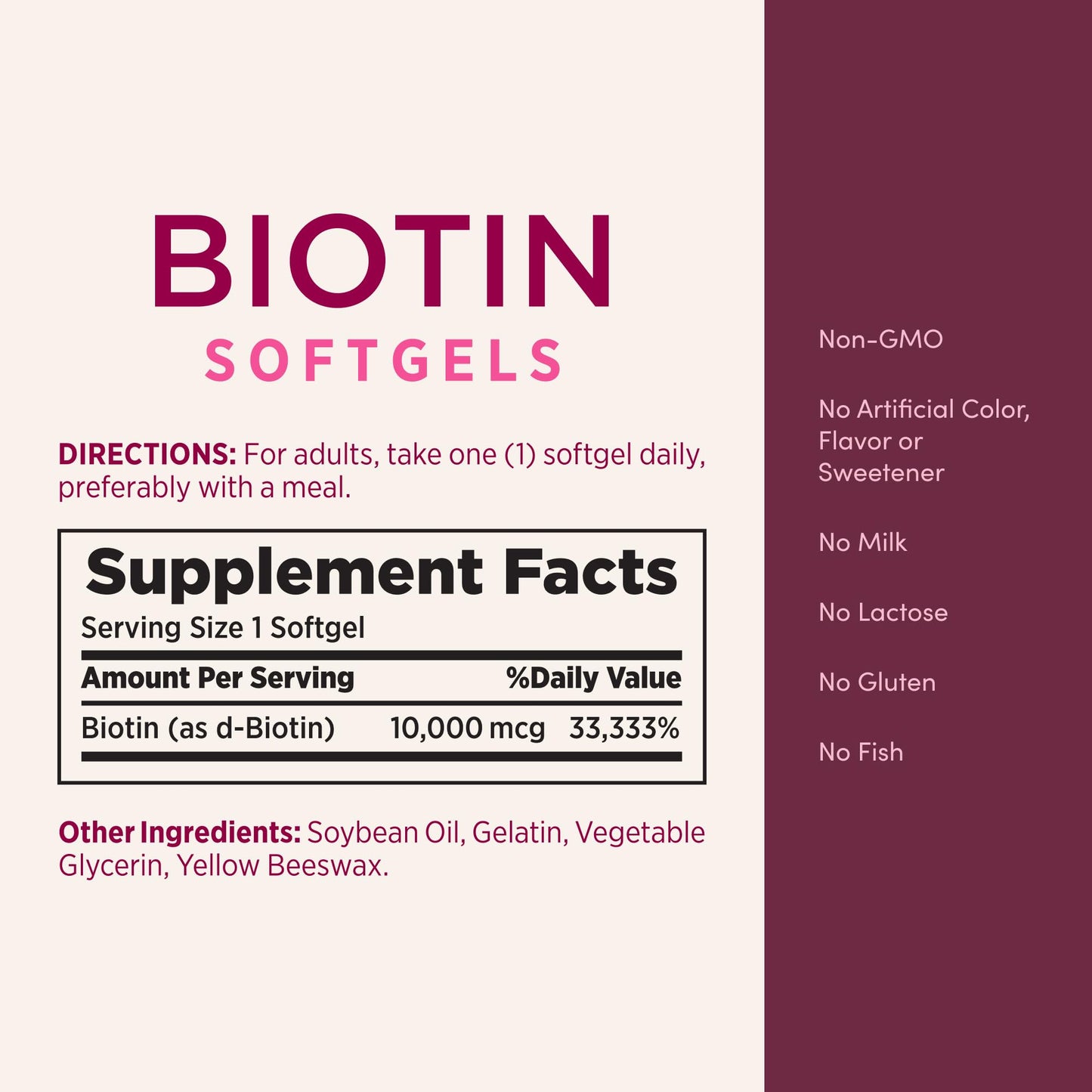 Nature's Bounty Optimal Solutions Biotin 10000mcg Supplement Softgels 90