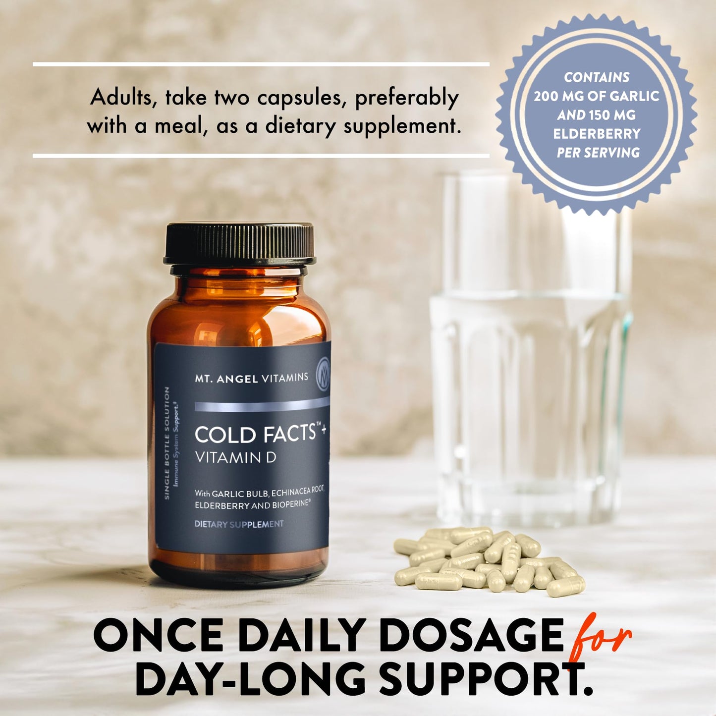 Mt. Angel Vitamins Cold Facts + Vitamin D, Immune System Support, 60 Vegetarian Capsules