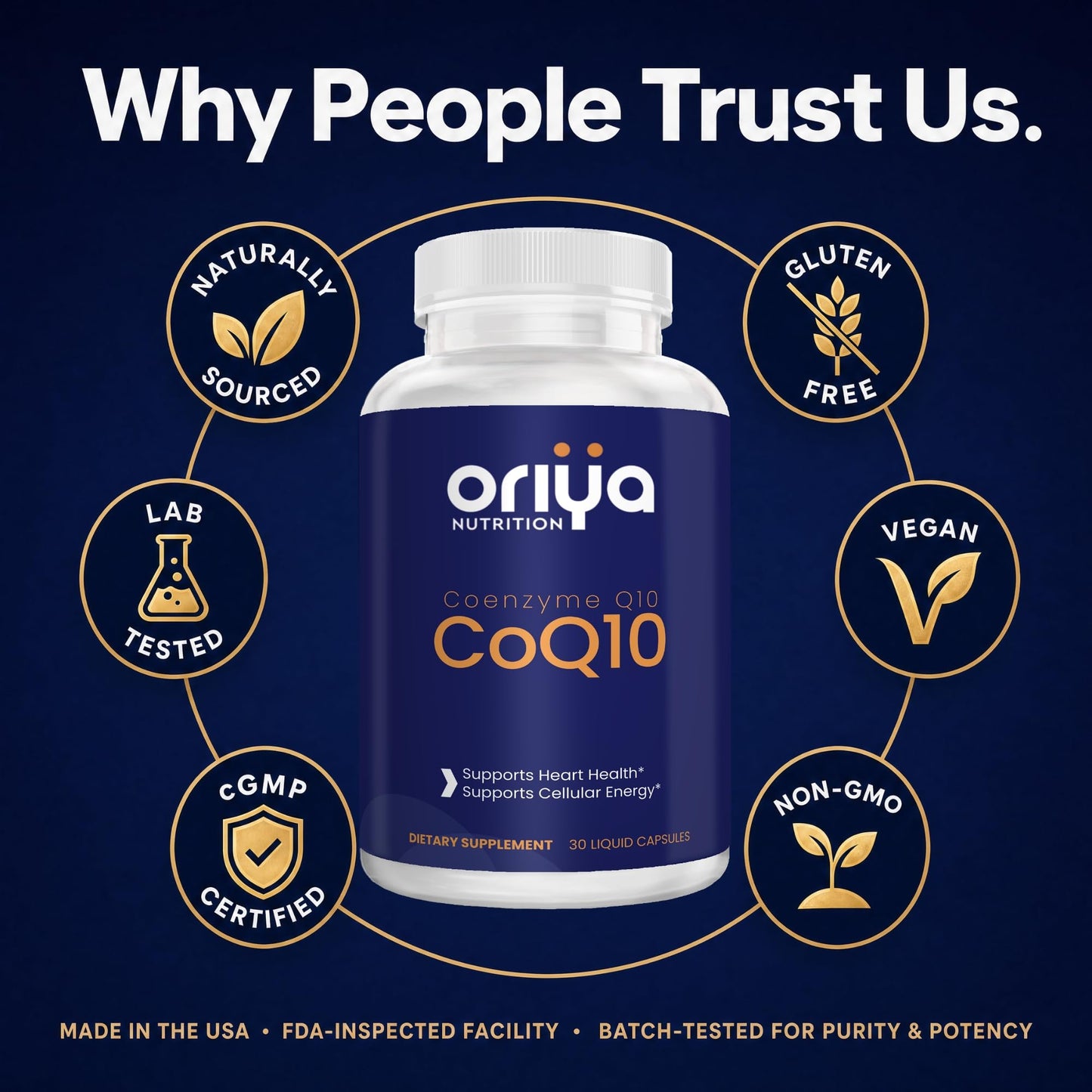 Oriya Nutrition CoQ10 120mg High-Absorption Liquid Veggie Capsules with Olive Oil & Vitamin E, 1 Count