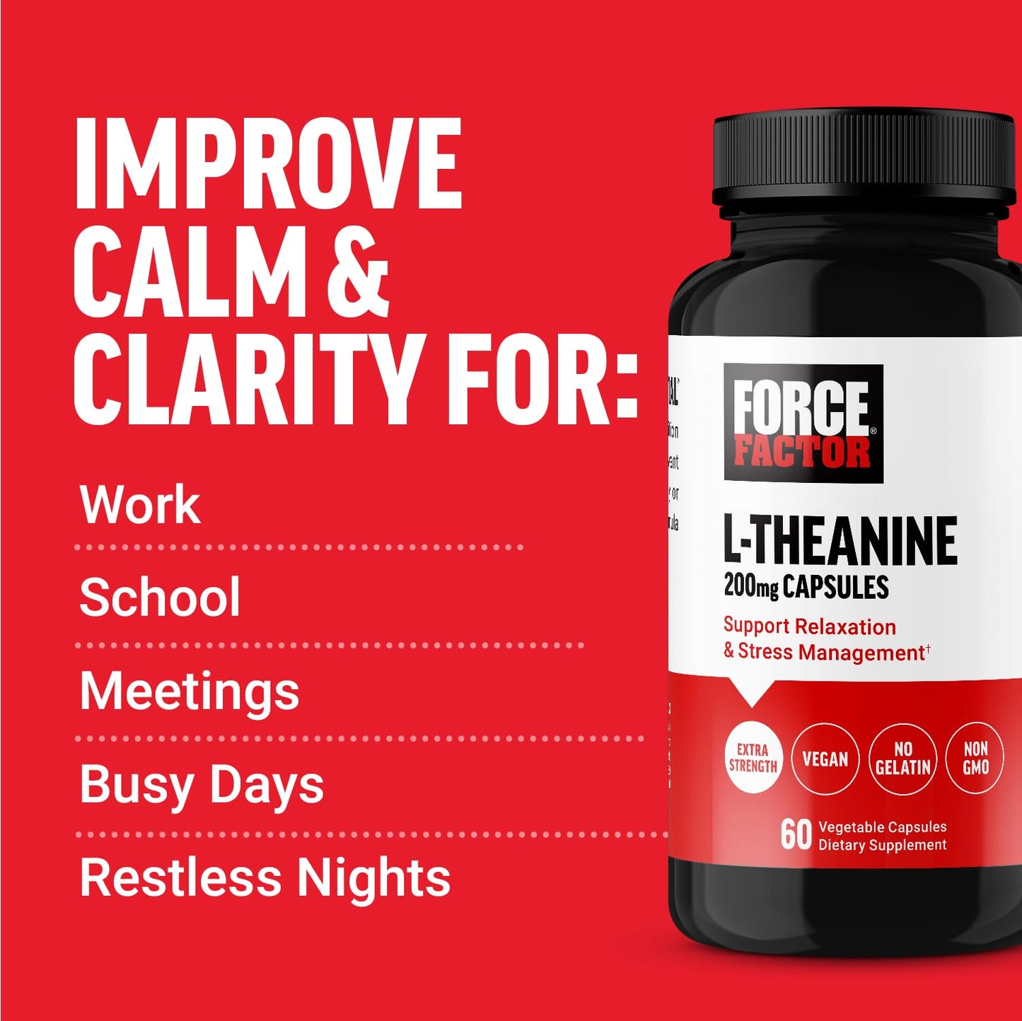 Force Factor L-Theanine 200mg Capsule, 60 Count