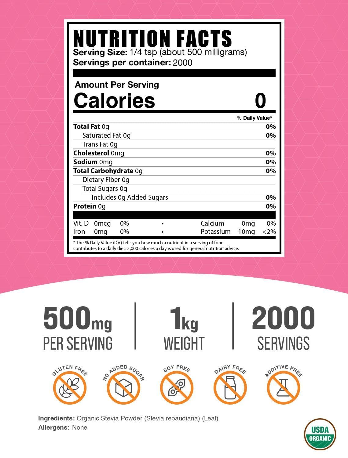 BulkSupplements Organic Stevia Powder, 35.2 oz