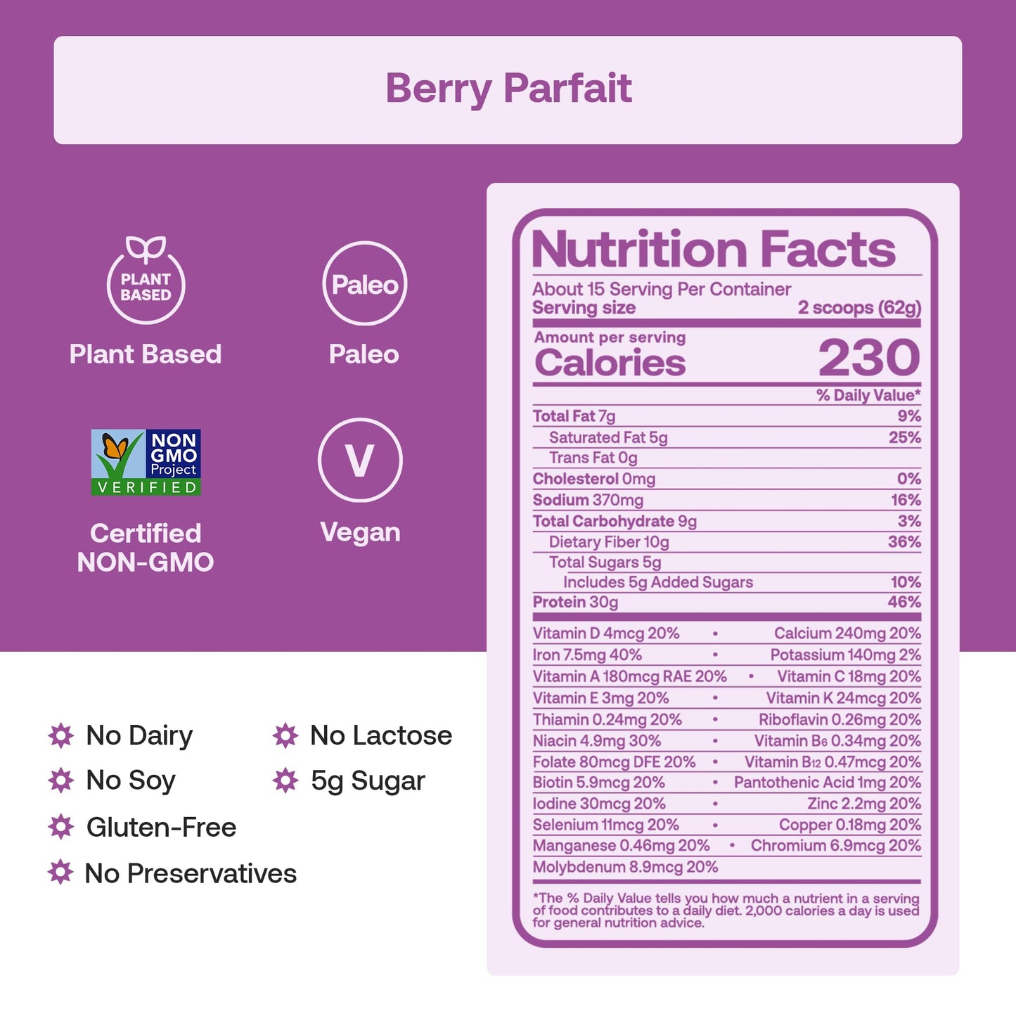 Happy Viking Plant-Based Vegan Protein Powder Berry Parfait 33.6