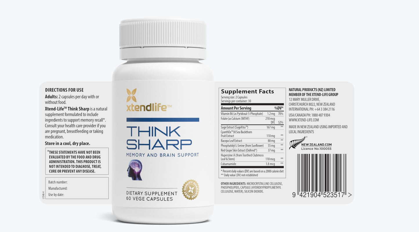 Xtendlife Think Sharp Brain Support Supplement 60 Capsules