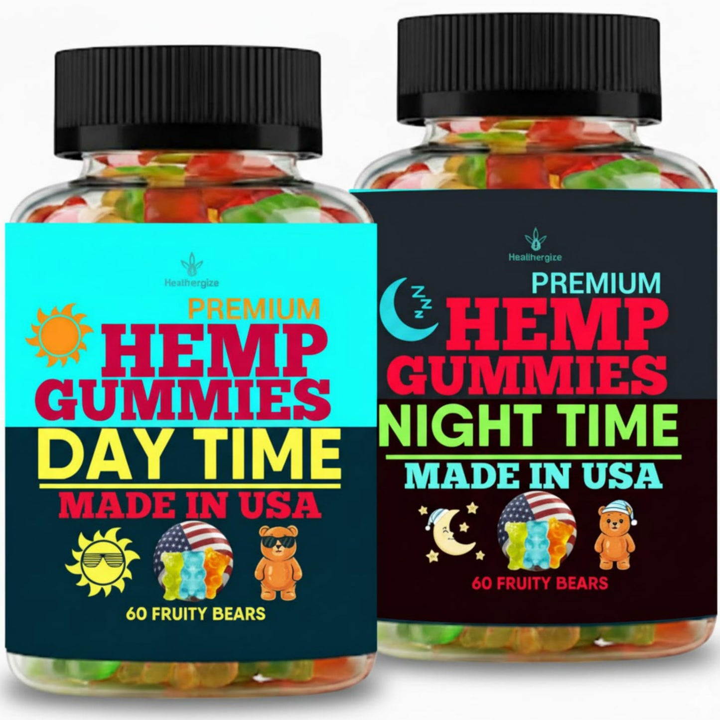 Healthergize Hemp Gummies for Sleep Time and Daytime Boost Chewable, 120 Count