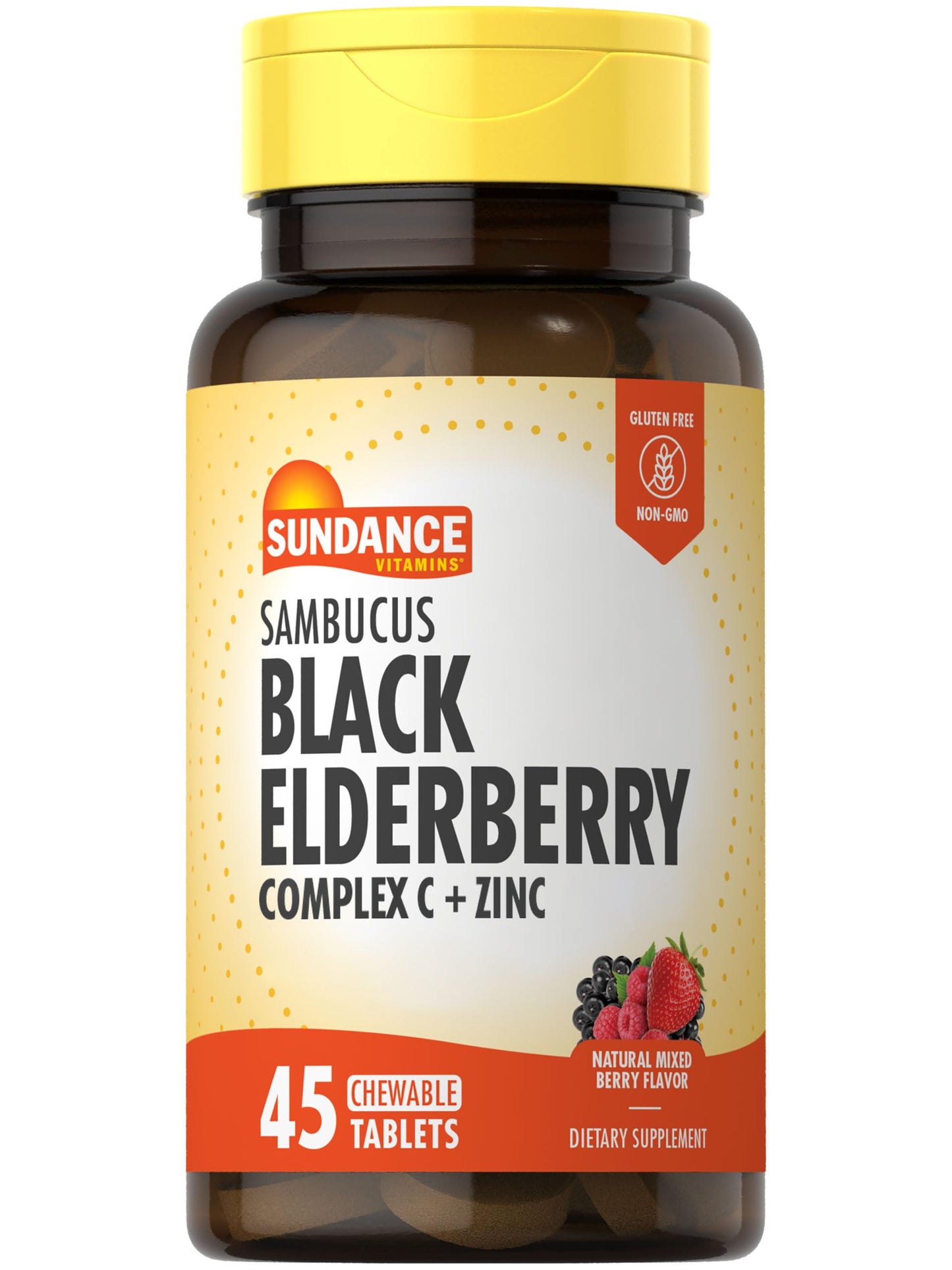 Sundance Sambucus Black Elderberry Complex with Vitamin C and Zinc, Chewable Tablets, 45 Count