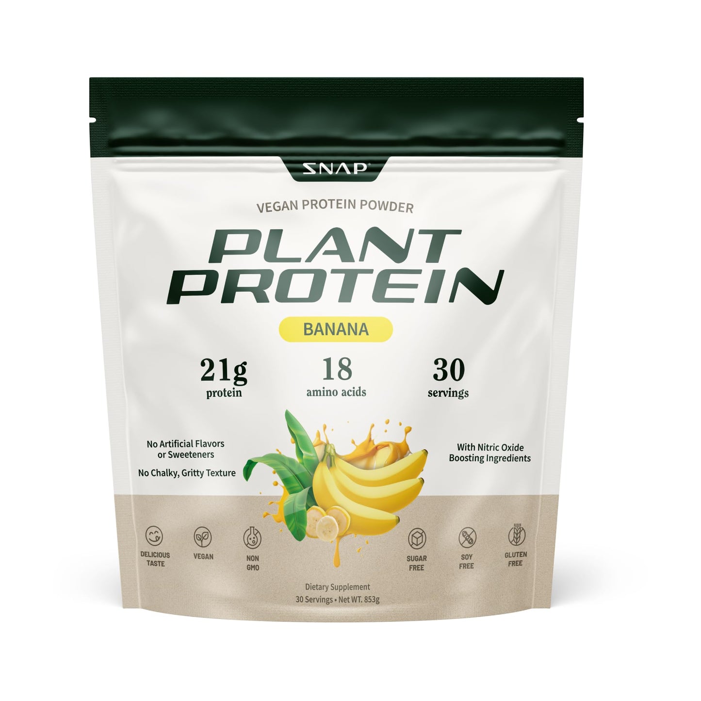 Snap Supplements Organic Plant Based Vegan Protein Powder Nitric Oxide Boosting Protein Powder, BCAA Amino Acid for Muscle Growth, Performance & Recovery 29.47 Servings