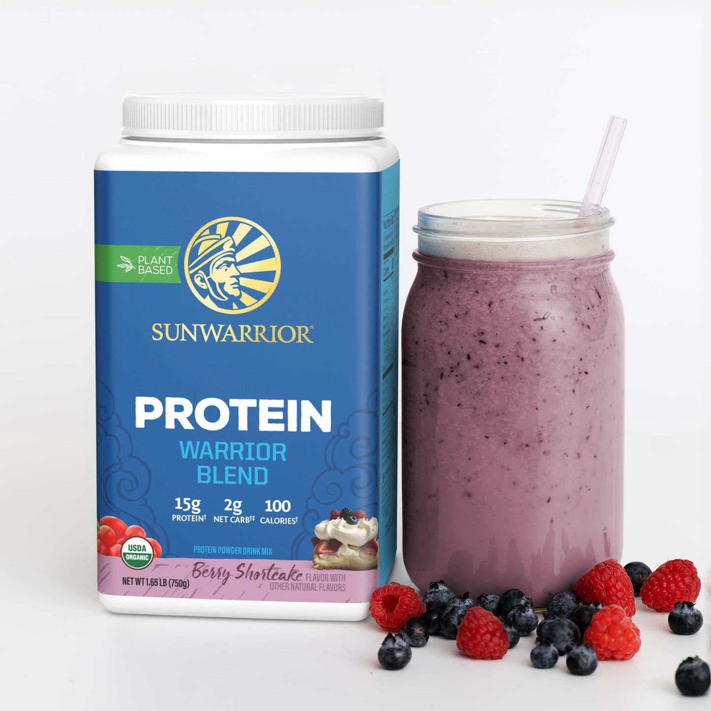 Sunwarrior Vegan Organic Protein Powder Plant-Based Berry 30 Servings Warrior Blend