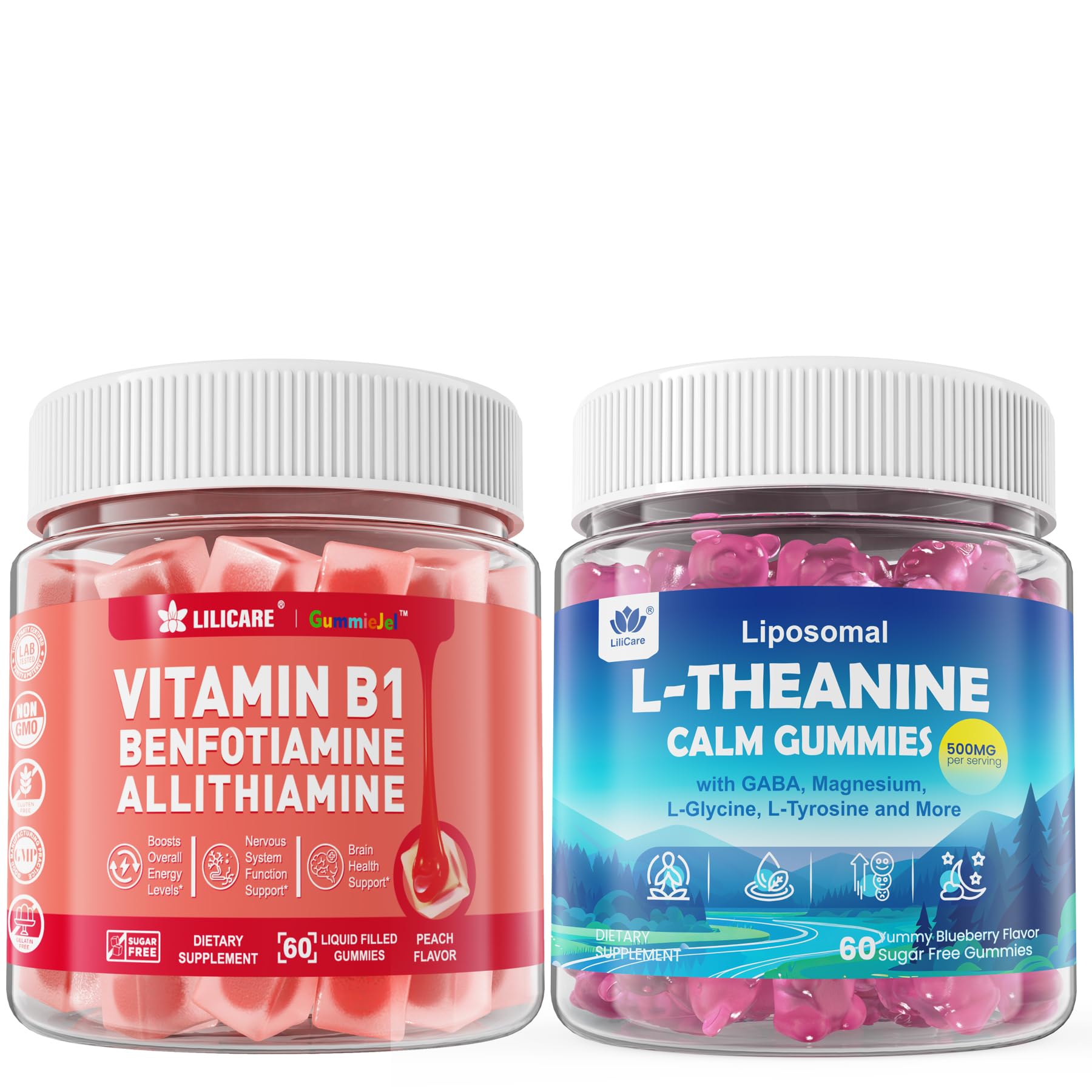 LILICARE Vitamin B1 + Liposomal L-Theanine 500mg Gummies, 180 Count