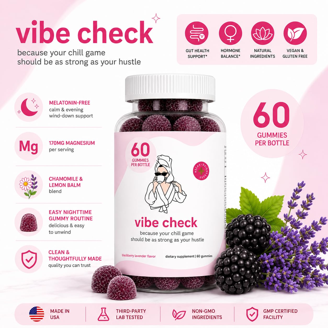 Balancing Act Vibe Check Magnesium Gummies for Women, 60 Count