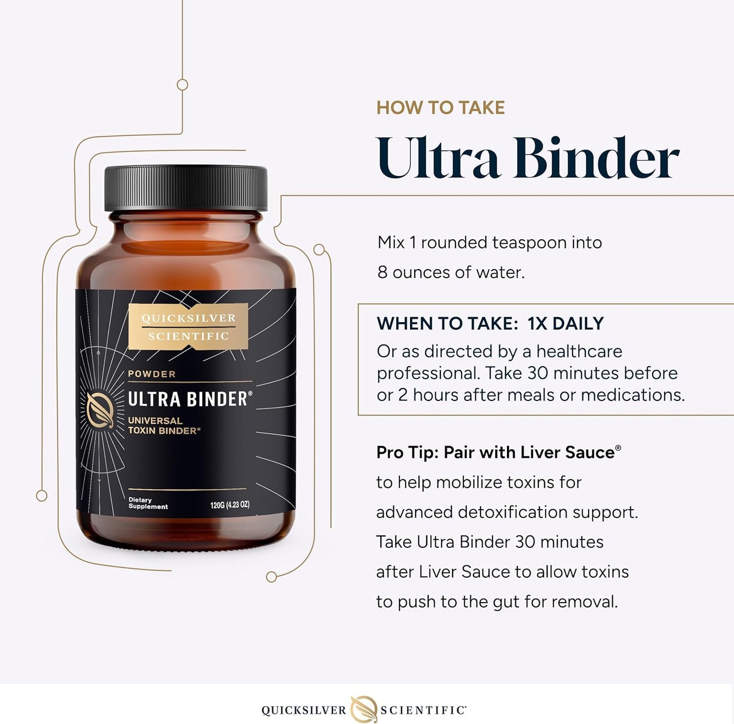 Quicksilver Scientific Ultra Binder Powder - Multi Binder with Bentonite Clay, Zeolite Detox & Charcoal - Supplement for Gut Support & The Body's Toxin Removal Process, 4.23 Ounce