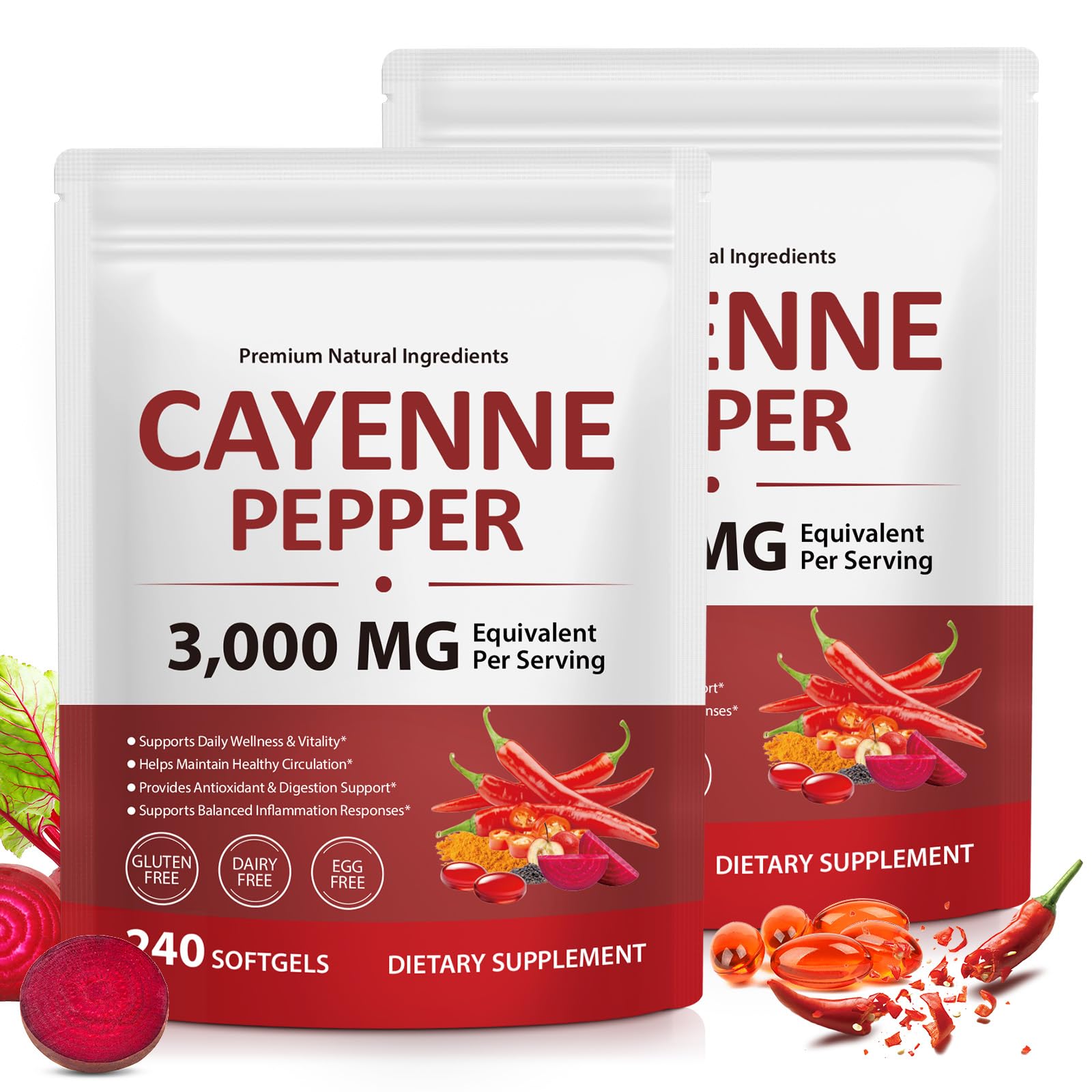 VOGSIG Cayenne Pepper Softgels with Beetroot Extract, Turmeric Curcumin & Hawthorn – Enhanced with Vitamins D3, K2 & E – 480 Count