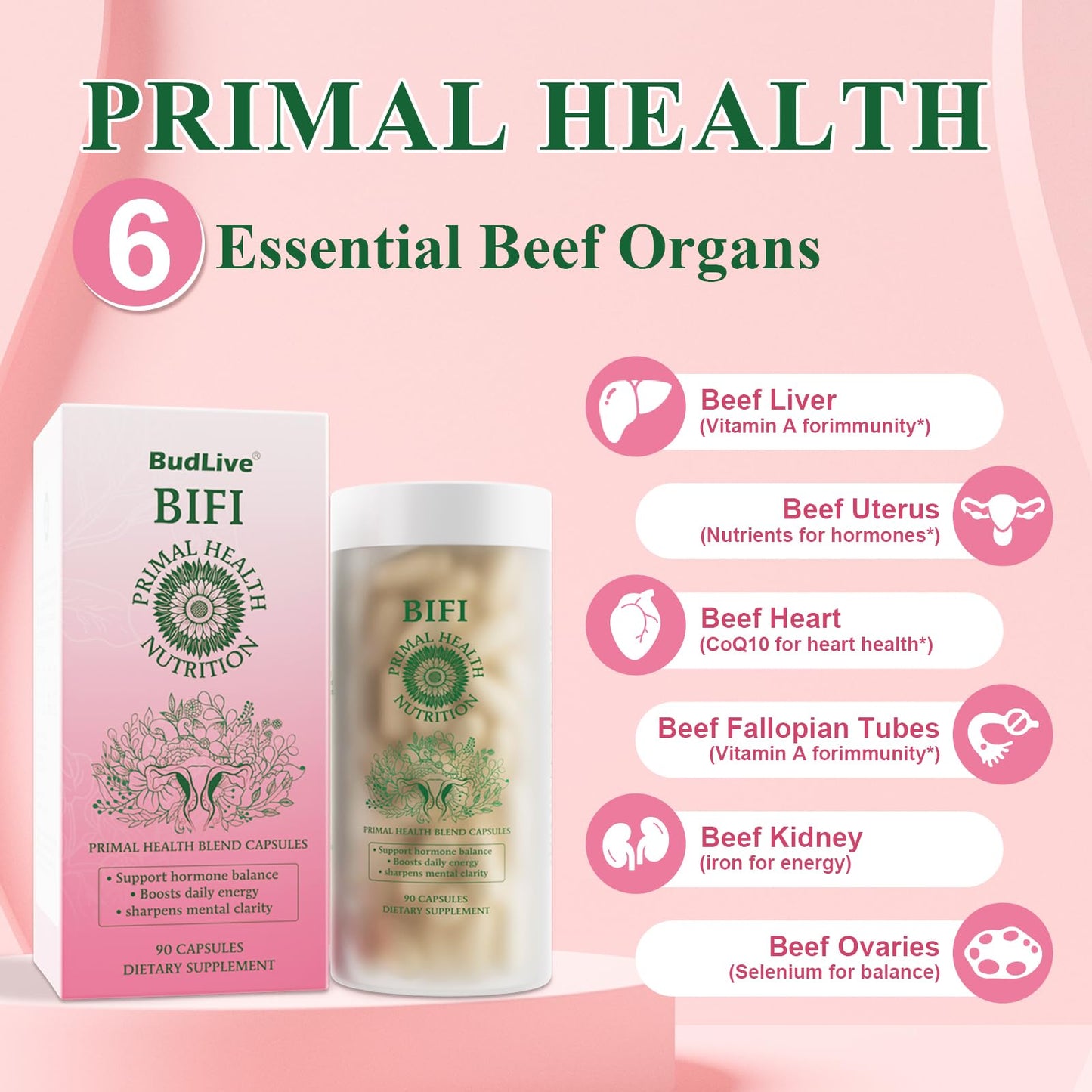 BudLive Beef Organ Supplement for Women 90 Capsules