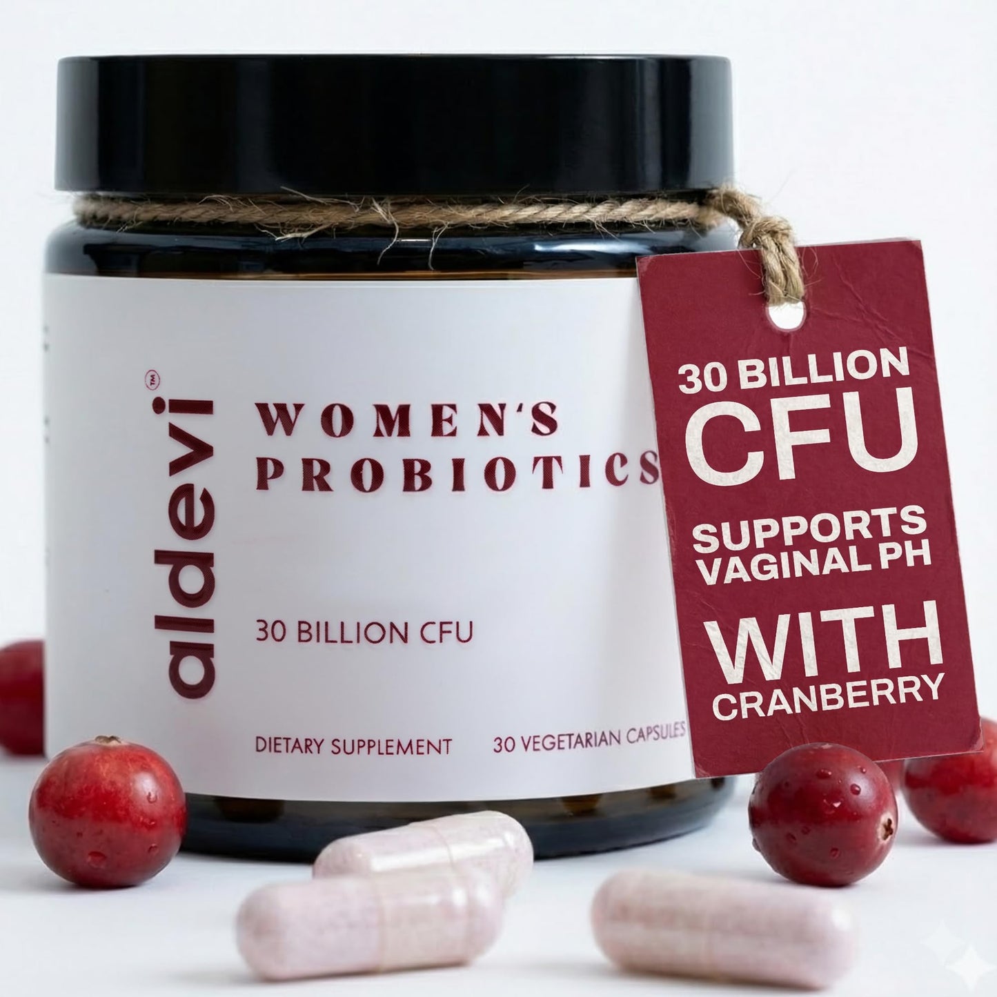 aldevi Women’s Probiotics 30 Billion CFU with Cranberry, Made in USA – Daily Support for Vaginal pH, Urinary & Digestive Health – Vegan, 30 Capsules
