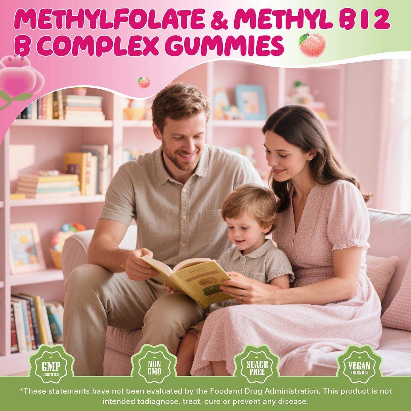 Geeoasis L-methylfolate for Kids Gummies, Methylated B Complex Chewable Supplement for Women, with Methylated B12, Zinc Citrate, Vitamin C, Choline, Theanine & Saffron, Energy, Stress, 5-MTHFR, 60 Count