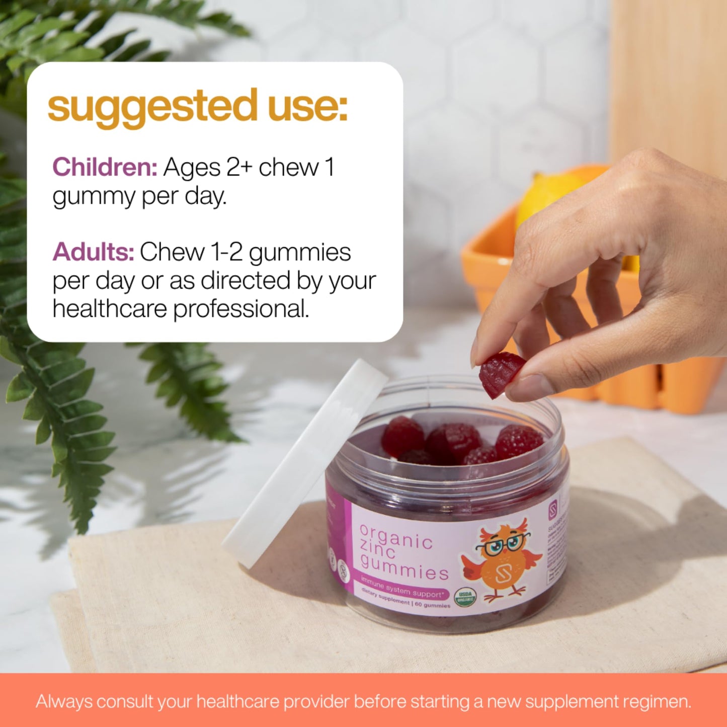 Serawise Organic Zinc Gummies 60-count